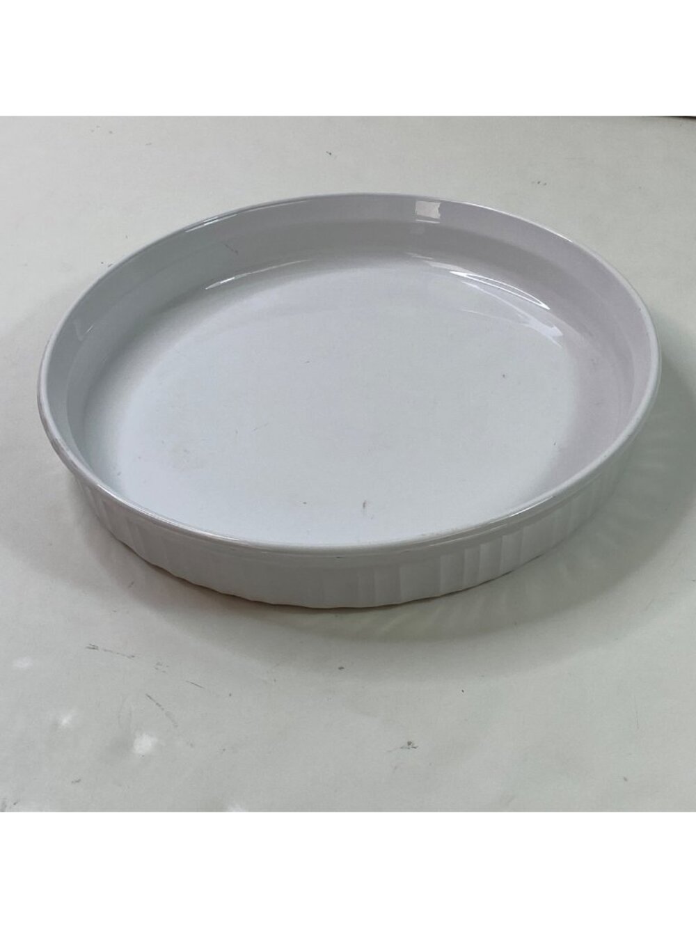 CorningWare French White Round Baking Dish 10.5" F-3-B Ribbed Sides